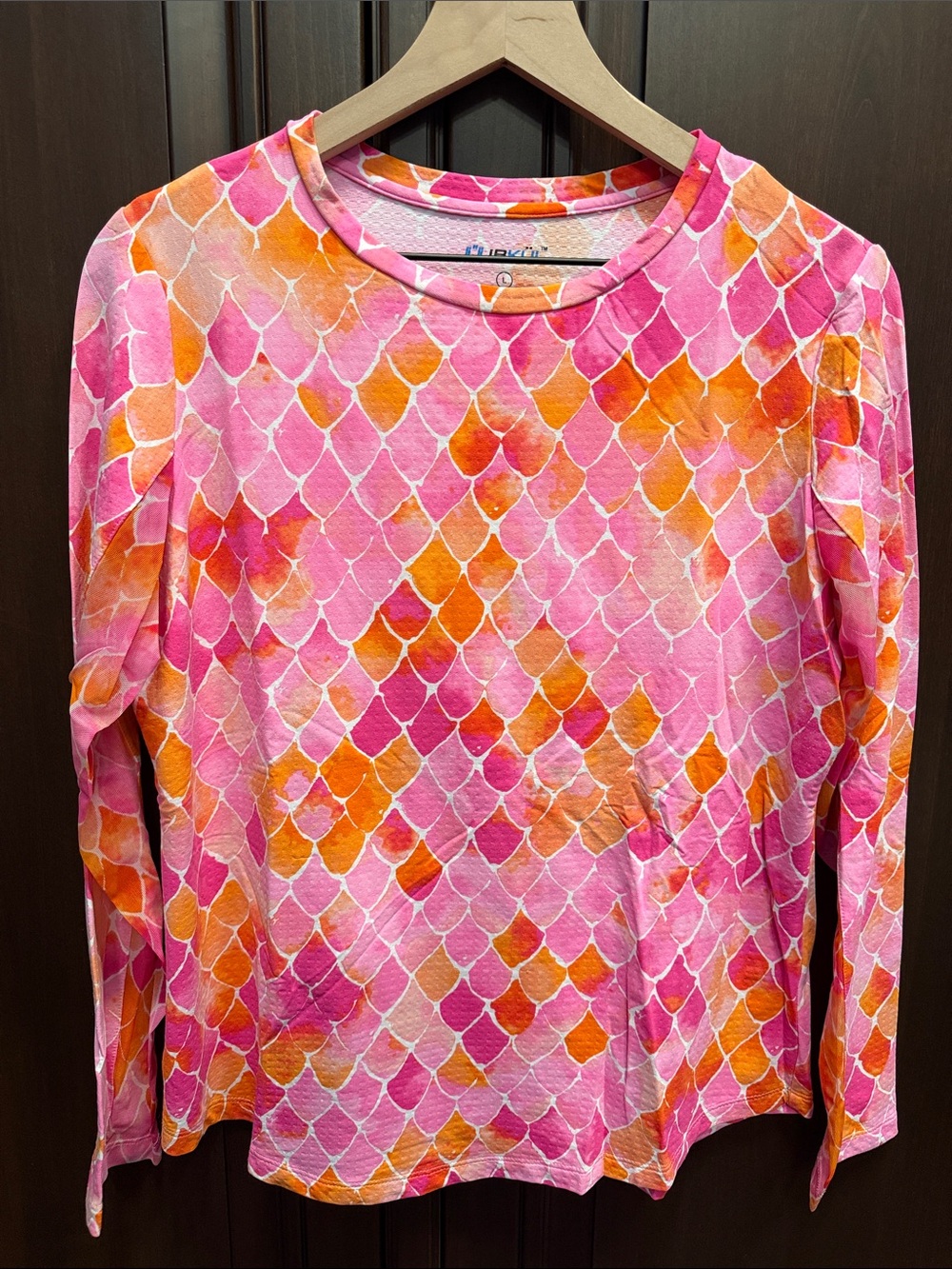 IBKUL Pink and Orange Scallop-Print Long Sleeve Top